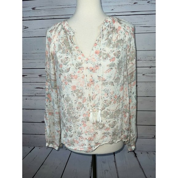 Lucky Brand Small Blouse Shirt Boho Floral hippie Viscose Tassels festival top - Picture 8 of 11